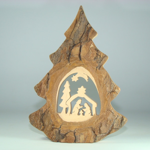 Small Christmas tree (cut out motifs inside, crib 1), wooden home decoration, handmade
