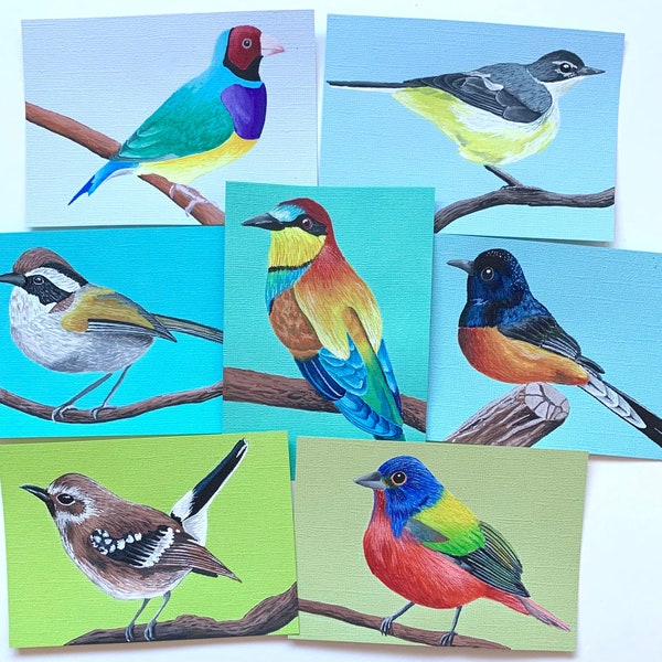 Gouache Bird Paintings // Original Artwork // A6 Bird Art