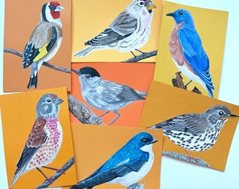 Gouache Bird Paintings // Original Artwork // A6 Bird Art