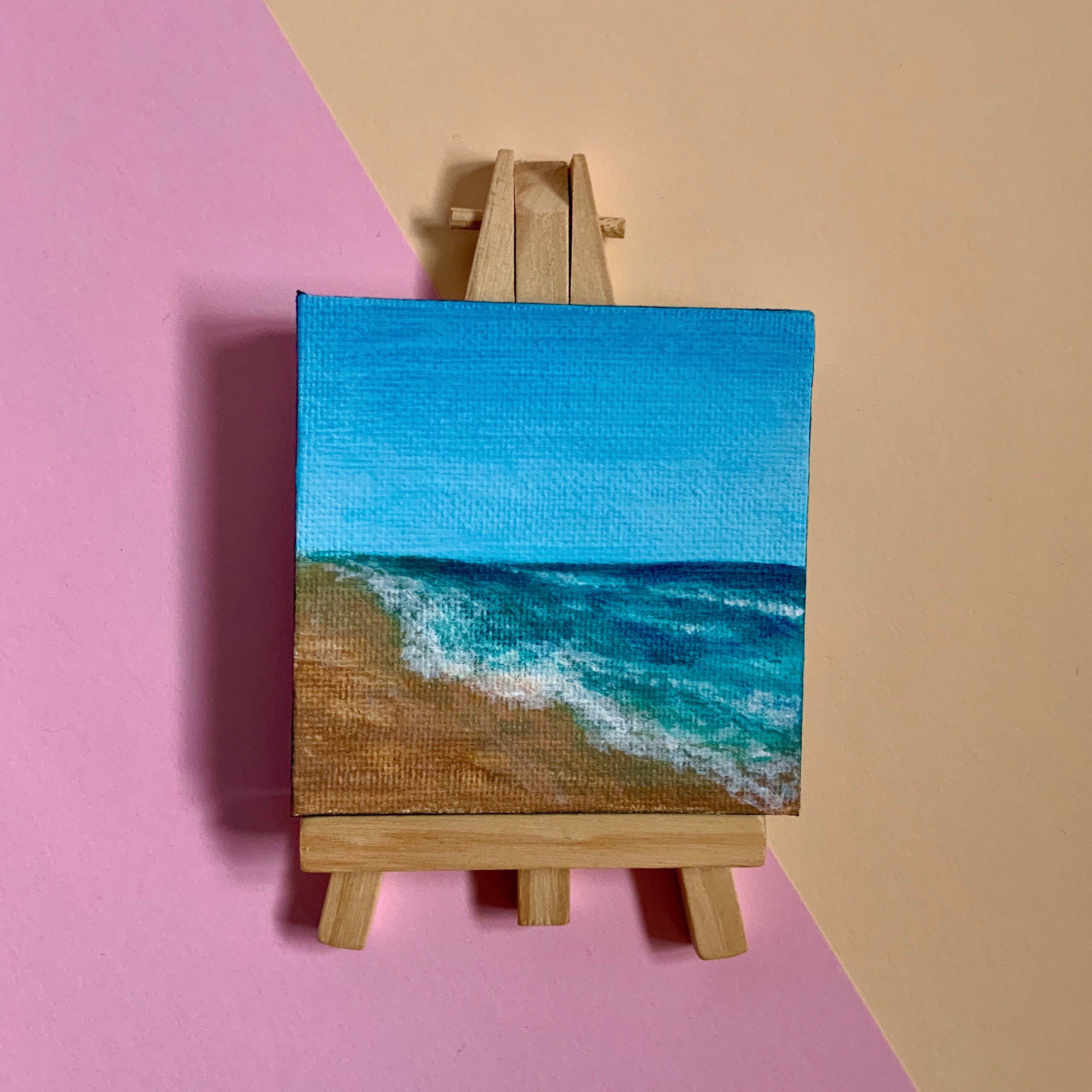 Mini canvas beach landscape painting for beginners