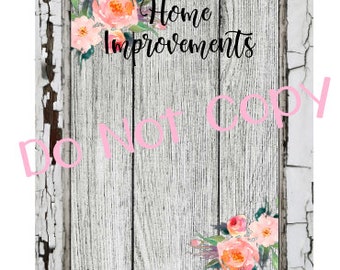 Home Improvement List White Frame Digital File - Dry Erase Board Design File - Sublimation