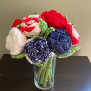 Red, White, & Blue Crochet Roses
