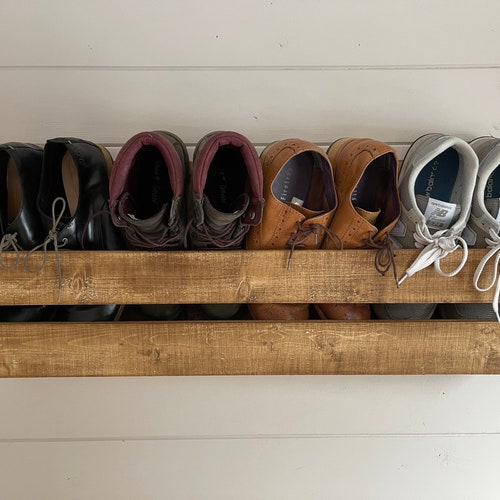 Wall Mounted Hallway Rustic Shoe Rack Dark Oak Etsy UK