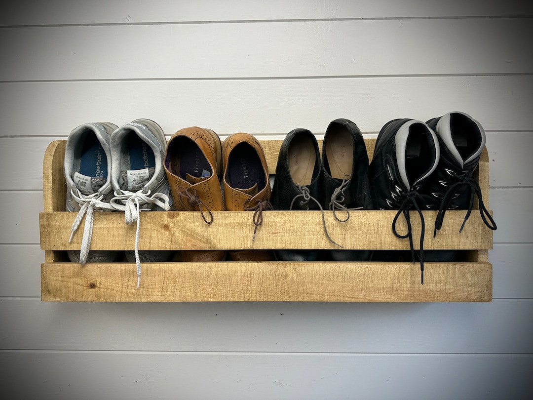 Wall Mounted Hallway Rustic Shoe Rack Medium Brown Etsy