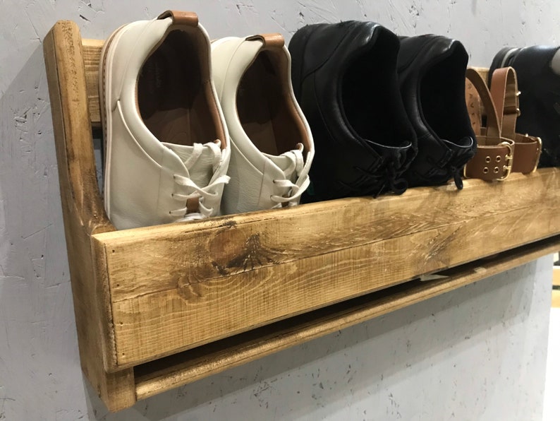 Shaped Wall Mounted Hallway Rustic Shoe Rack Oak Coloured Etsy UK