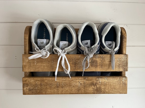 Wall Mounted Hallway Rustic Shoe Rack Dark Oak 