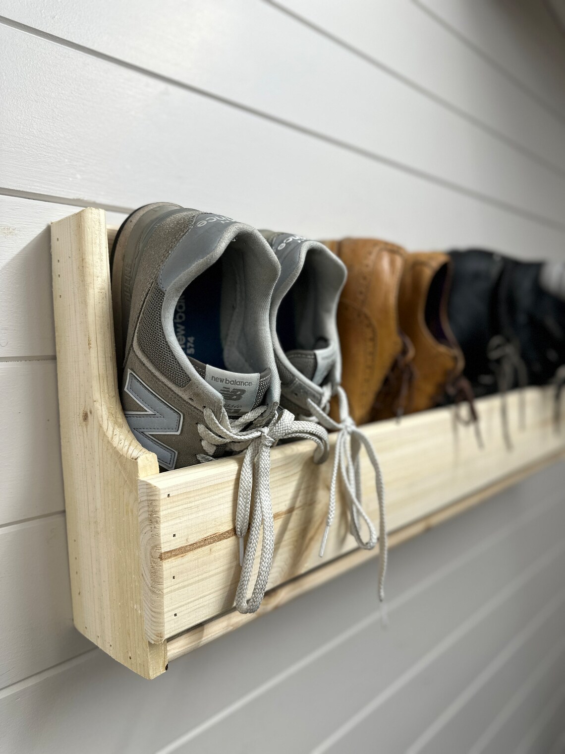 Shaped Wall Mounted Hallway Rustic Shoe Rack Natural Wood Etsy