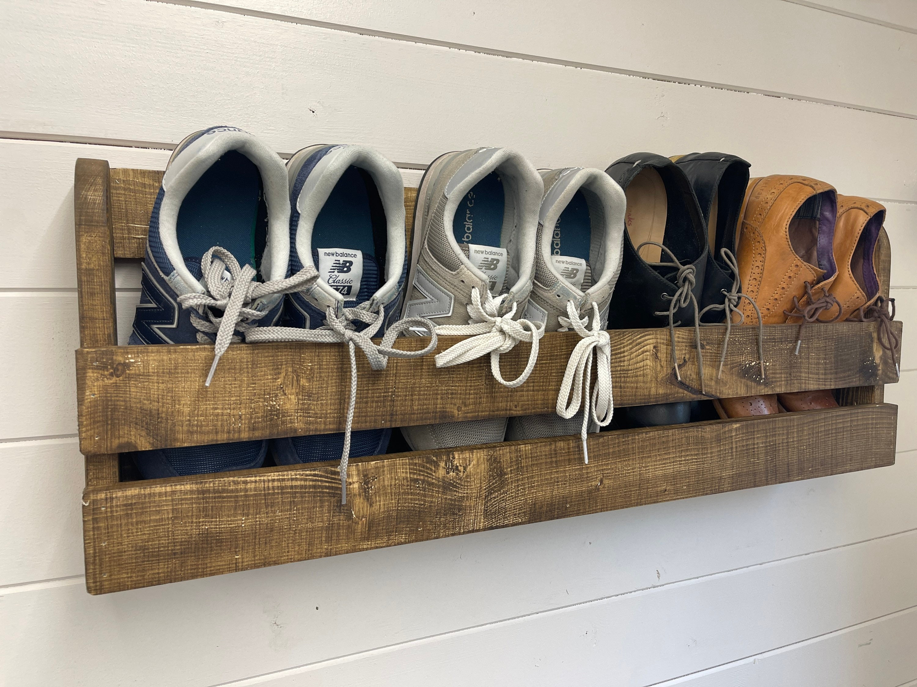 Wall Mounted Hallway Rustic Shoe Rack Jacobean Etsy UK