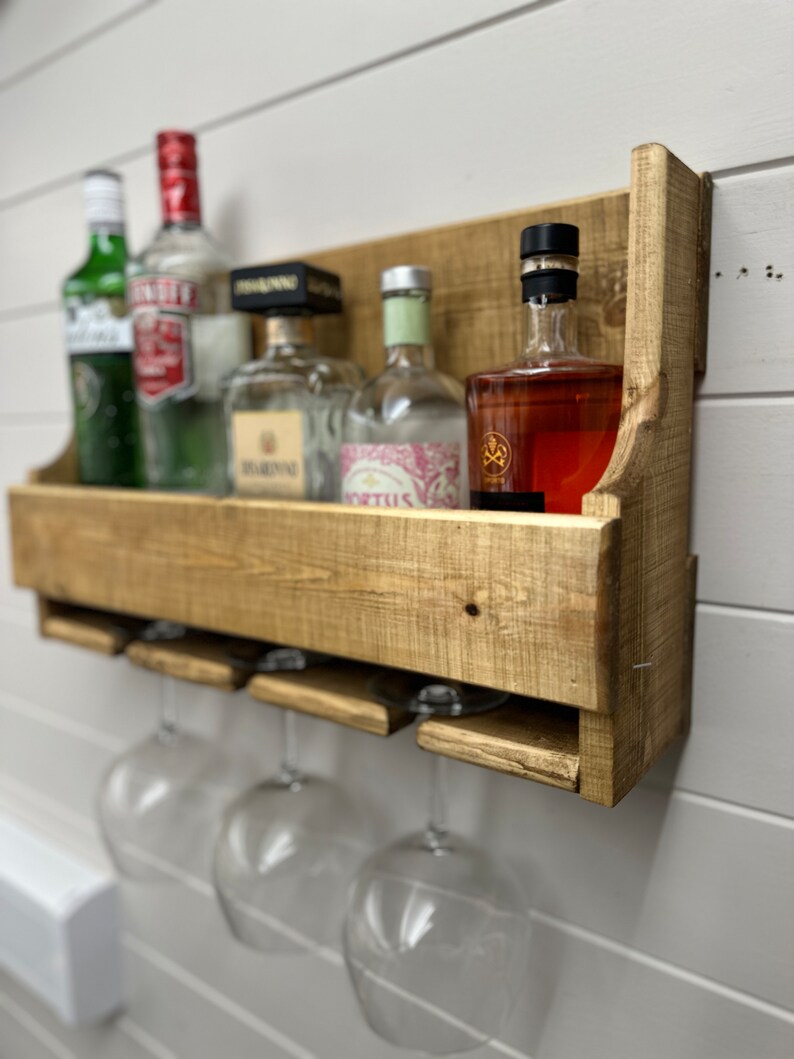 50cm Floating Gin Rack Home Bar- Straight Front- Medium Brown - Etsy