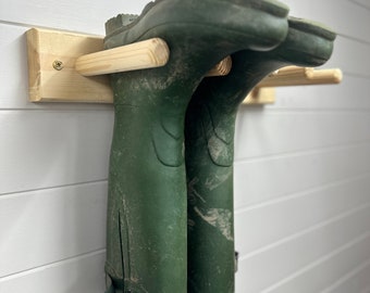 Wall mounted wellington boot storage rack- Natural wood