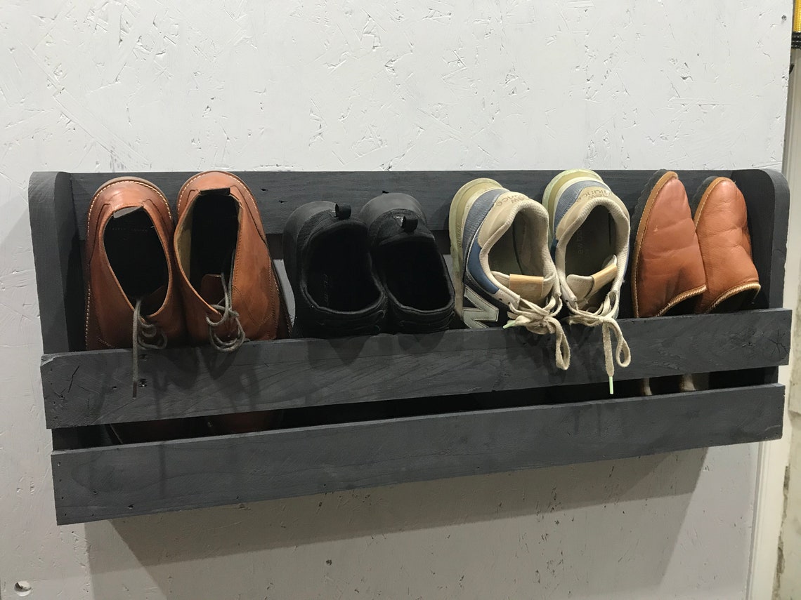 Wall Mounted Hallway Rustic Shoe Rack Urban Slate Etsy UK