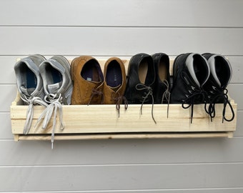 Shaped Wall mounted hallway rustic shoe rack- Natural wood