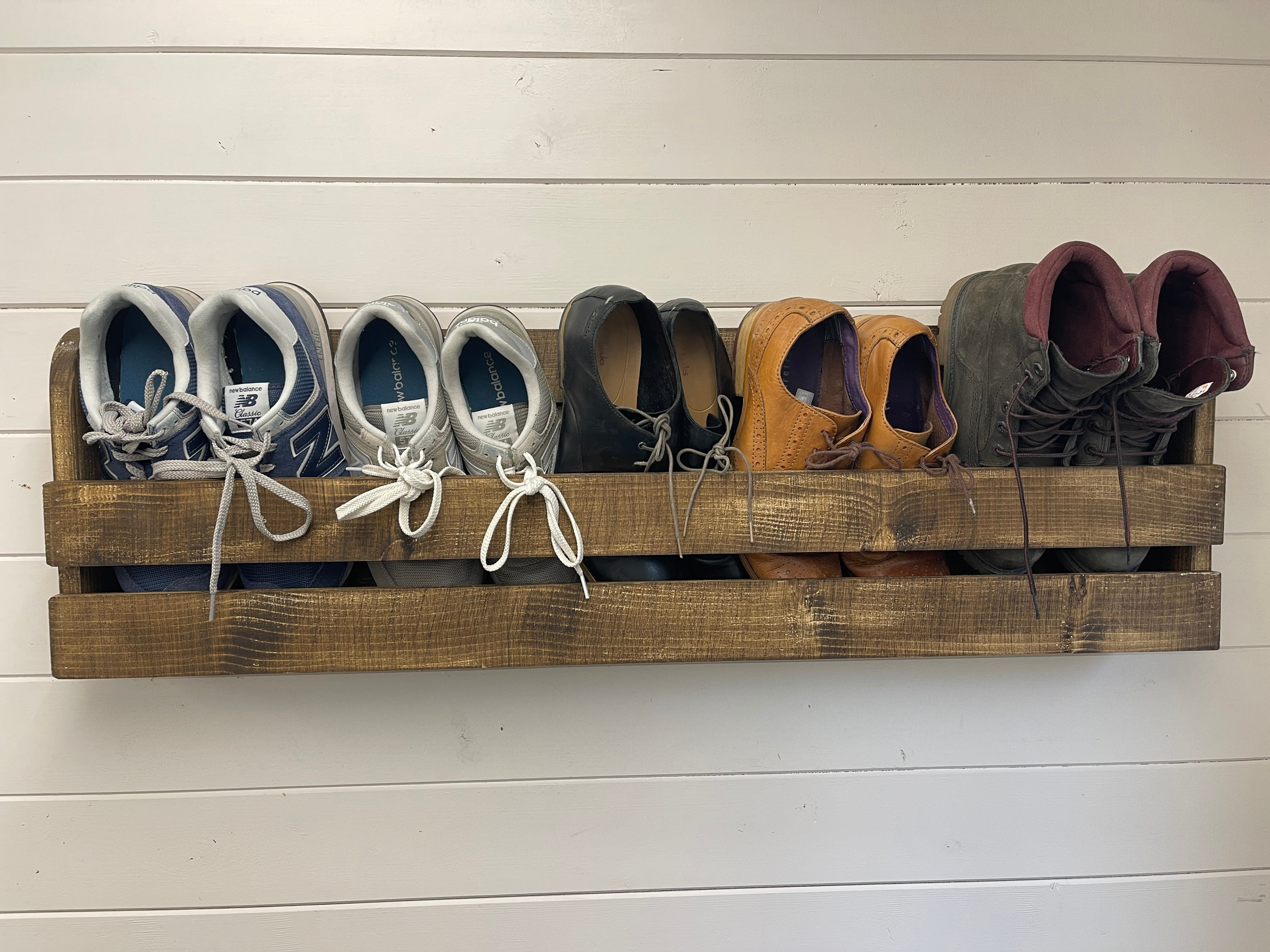 Wall Mounted Hallway Rustic Shoe Rack Jacobean Etsy UK