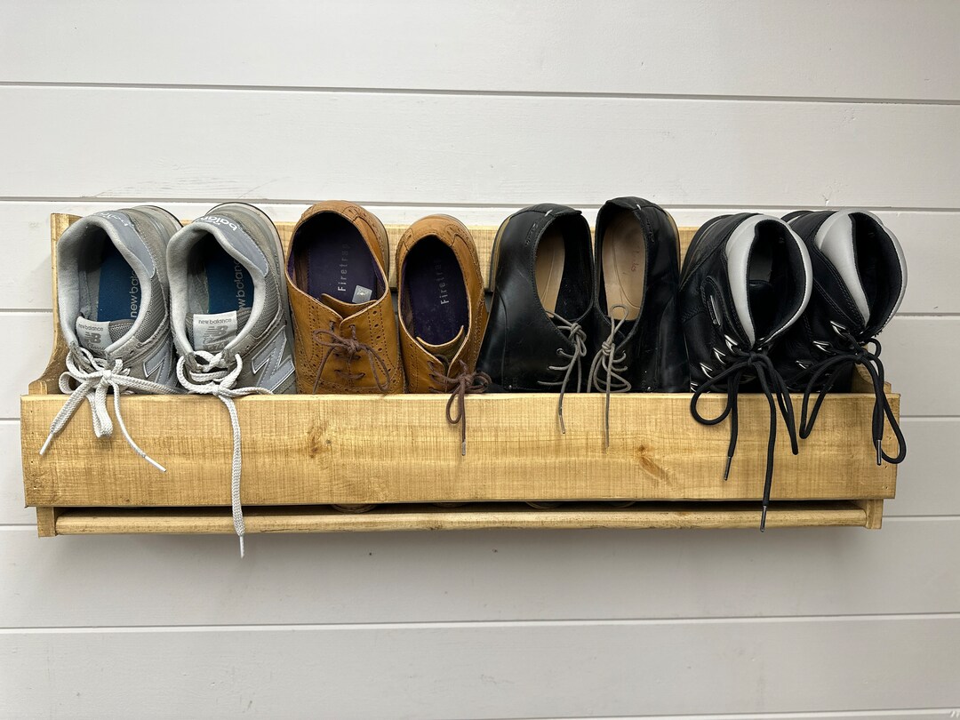 Shaped Wall Mounted Hallway Rustic Shoe Rack Medium Brown Etsy UK