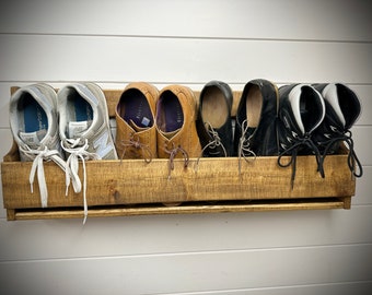 Shaped Wall mounted hallway rustic shoe rack- Dark Oak coloured