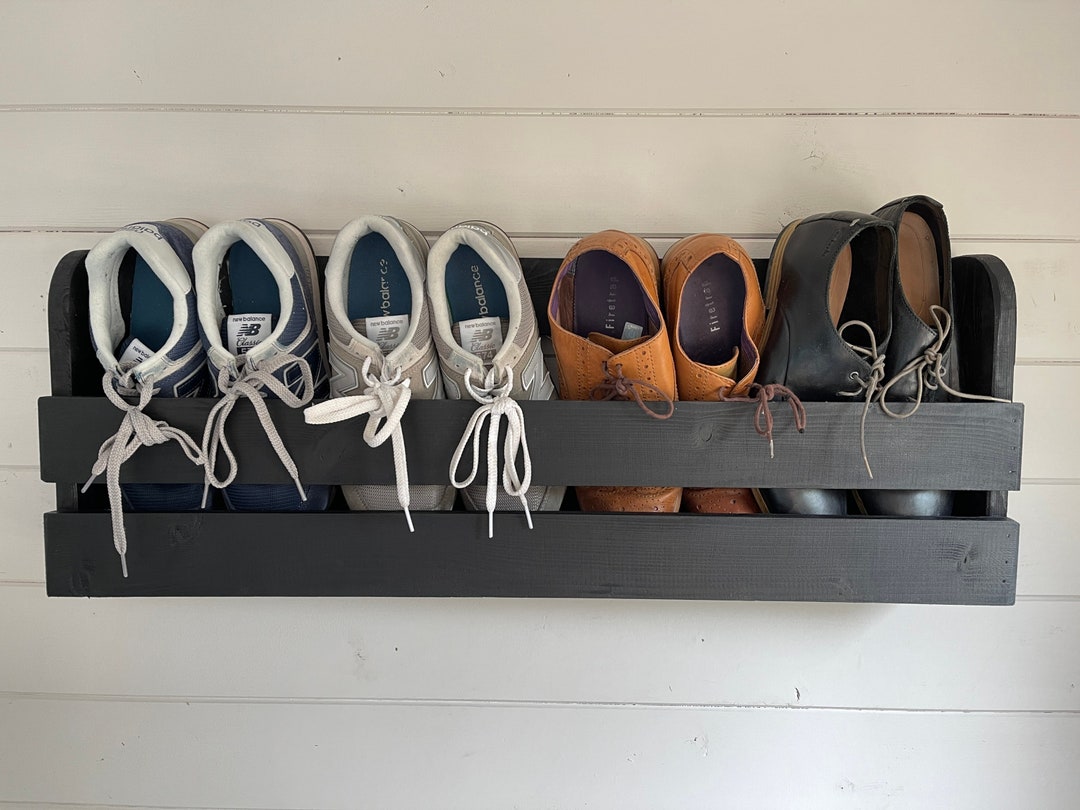 Wall Mounted Hallway Rustic Shoe Rack Black Etsy