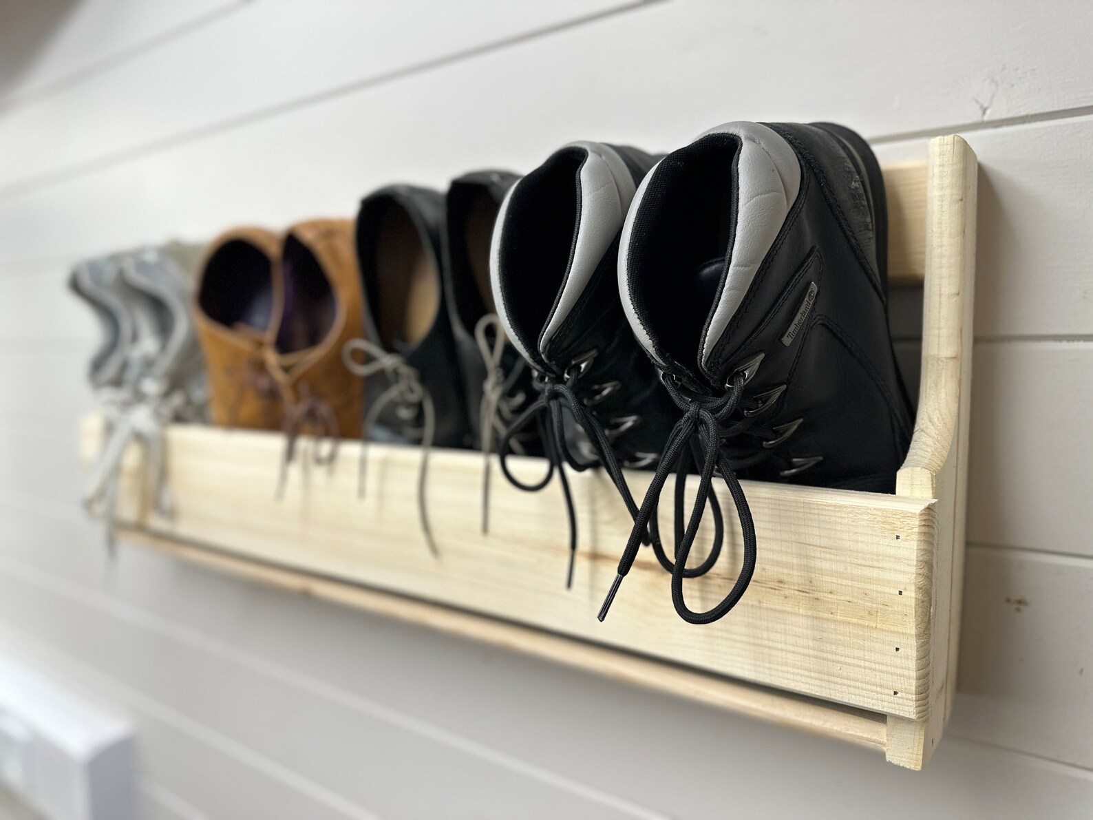 Shaped Wall Mounted Hallway Rustic Shoe Rack Natural Wood Etsy