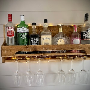 75cm Floating home bar/ Wine or Spirit rack- reclaimed wood Curved front- Dark oak