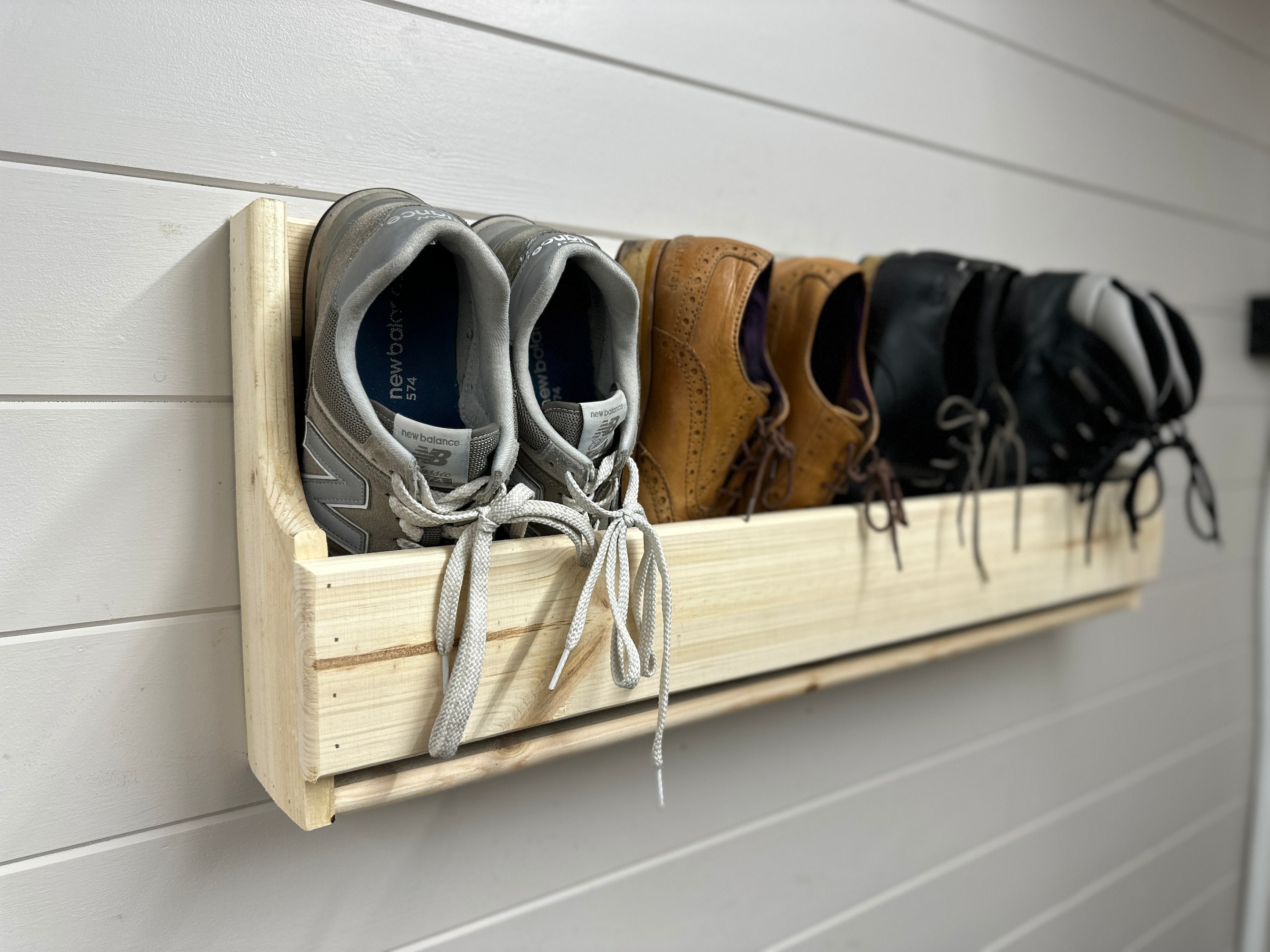 Shaped Wall Mounted Hallway Rustic Shoe Rack Natural Wood Etsy