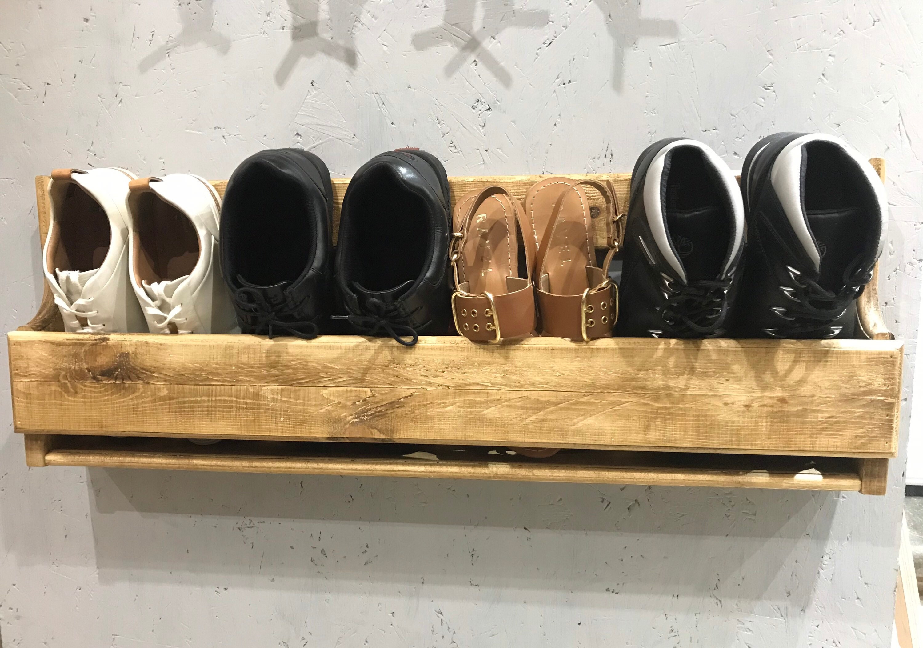 Shaped Wall Mounted Hallway Rustic Shoe Rack Oak Coloured Etsy UK
