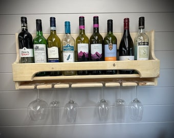 75cm Floating home bar/ Wine or Spirit rack- Curved front- Natural wood