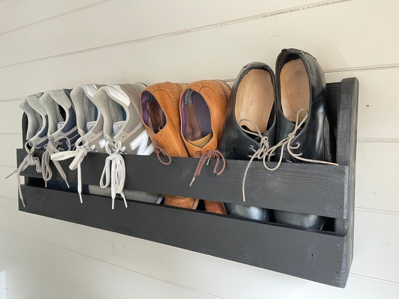 Wall Mounted Hallway Rustic Shoe Rack Black Etsy UK