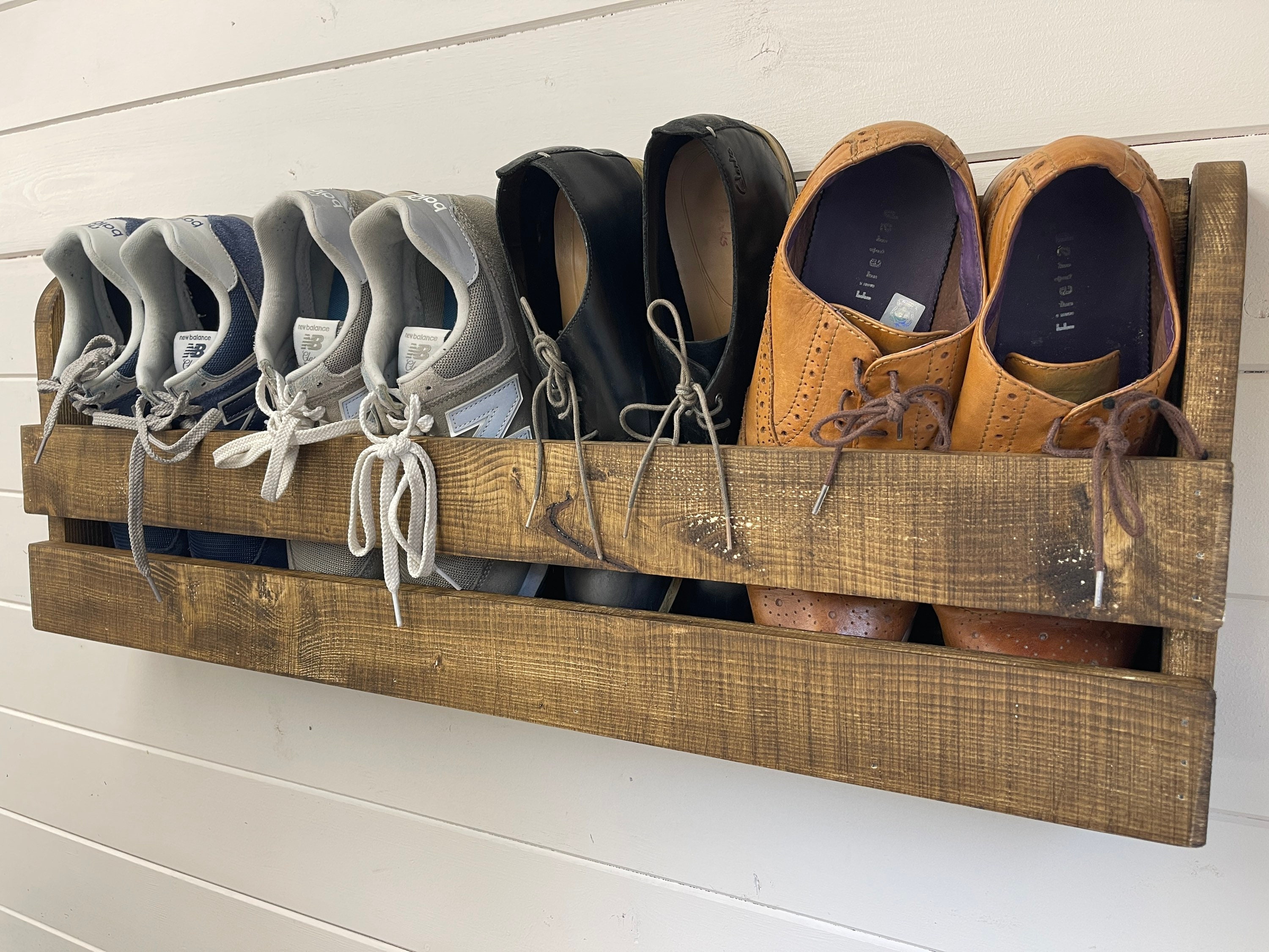 Wall Mounted Hallway Rustic Shoe Rack Jacobean Etsy UK
