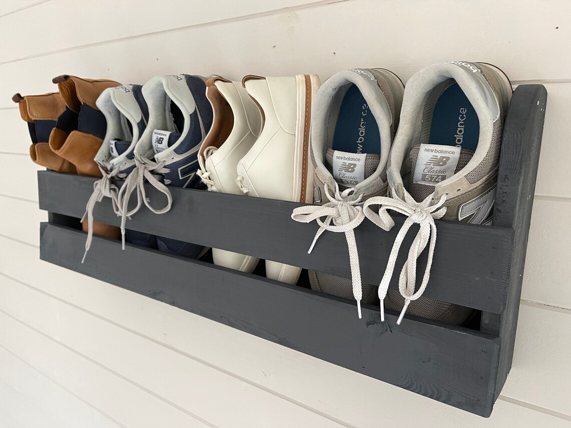 Wall Mounted Hallway Rustic Shoe Rack Urban Slate Etsy UK