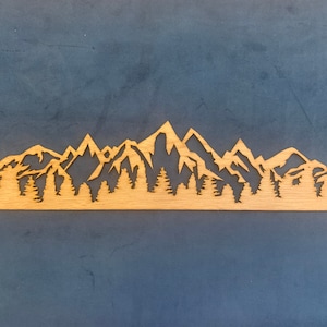 Laser Cut Panoramic Scene of Mountains and Evergreen Trees