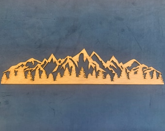Laser Cut Panoramic Scene of Mountains and Evergreen Trees