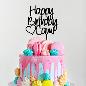 Happy Birthday Cake Topper | Arcylic Cake Topper | Love heart | FREE Proof Design | Name Changeable | Personalised Cake Topper | Cake decor