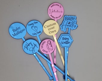 Baby Shower Personalisierte Getränke Rührer | Personalisierte Party Geschenke | Swizzle Sticks | Acryl Trinkrührer | Babyparty | Kundenspezifisches Design