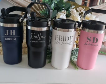 Personalised Etched Tumbler With handle, Laser engraved, Stainless Steel Travel Mug, Custom Drinkware, personalised Gift, 600ml Tumbler,