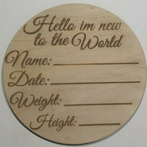 Je suis nouveau dans le monde | Faire-part de naissance | Bois Gravé | Cadeau nouvelle maman | Cadeaux de douche de bébé | Jalons | Nouveau signe né