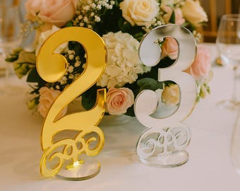 Números de mesa de casamento com suporte | Números de mesa de acrílico | Número de mesa de casamento | Centros de mesa Decorações de luxo | Número de mesa de casamento