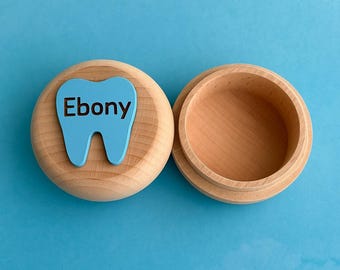 Custom Wooden Tooth Fairy Box for Kids – Personalised Name Tooth Keepsake Holder, Pastel Acrylic Tooth Lid, Gift for Boys & Girls