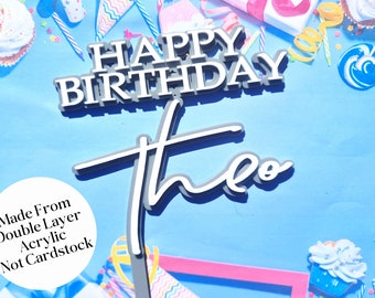 Personalized Birthday Acrylic Cake Topper: Double Layer Party Decor