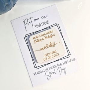 Wedding save the date magnet - Personalised save the date - Wood fridge magnet - Engagement announcement - Engraved wood save the date card