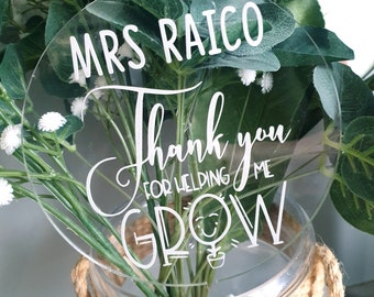 Thank You Teacher Engraved Planter Stick – Laser Etched Acrylic or Timber Gift