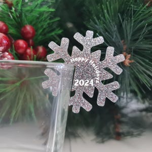 Christmas Snowflake Drink Tags Acrylic Stemless | Christmas Dinner Decor | Work Christmas Party | Cocktail Glass | Drink Accessories | Drink