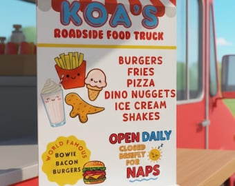 Personalised Toy Kitchen Food Menu Sign | Custom Printed | Kids Play Accessory with Stand