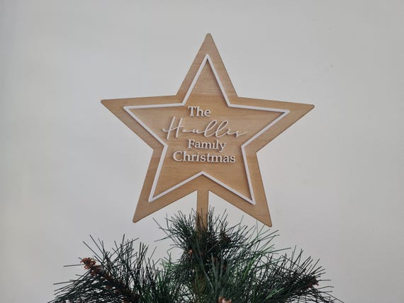 Weihnachtsbaum-Sternspitze | Personalisierte Weihnachtsverzierung | Tannenbaum-Stern | Personalisierte Baumspitze | Weihnachtsbaum