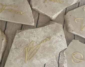 Travertine Stone Table Number Wording | Table Number Wording only | Wedding Stone Table Numbers | Wedding Decor | Well Wishes | Personalised