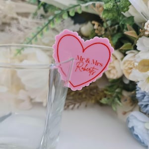Drink Tags Heart Acrylic Stemless | Mr & Mrs | Hens | Drink Accessories | Wedding Decor | Custom Wedding Glass Topper | Personalised Tags