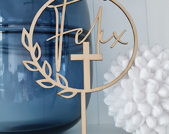 Name + Cross Acrylic cake topper | Name cake topper | Baptism | Religious cake topper | FREE Proof Design | christening | Confirmation
