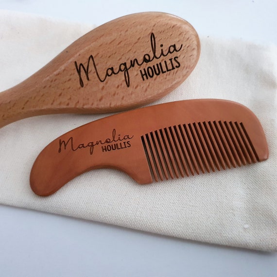 Set di capelli, pettine e borsa in legno per bambini / Nome del bambino  personalizzato inciso / Spazzola