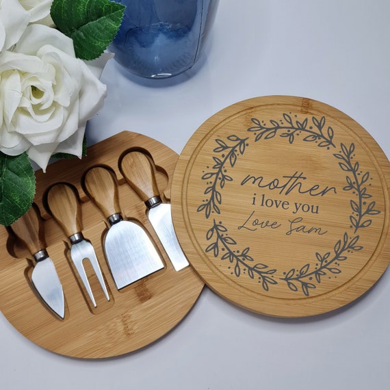 Name Lazy Susan - Personalised Engraved Acacia Round Wood Serving Cheese Board Platter Blackboard Birthday Christmas Mother's Day