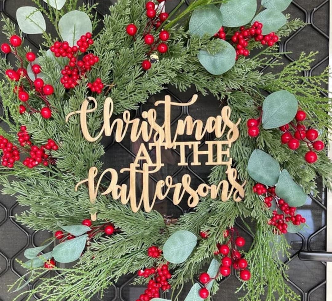 Personalised Christmas Wreath Door Sign Acrylic or Timber Christmas