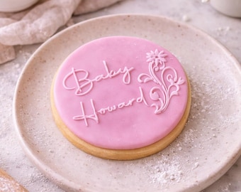 Baby Name Cookie Stamp | Personalised Fondant Debosser | Baby Shower Cookie Stamp l Flowers | Baby Custom Cookie Stamp l Embosser | Baby