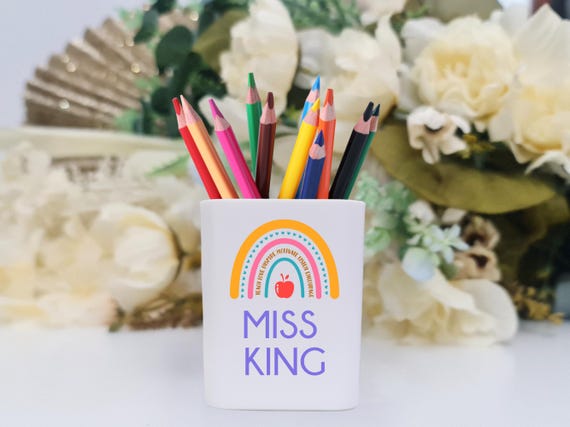 Thank You Teacher Pen Holder – Personalised Acrylic Gift for Classroom or Office Desk